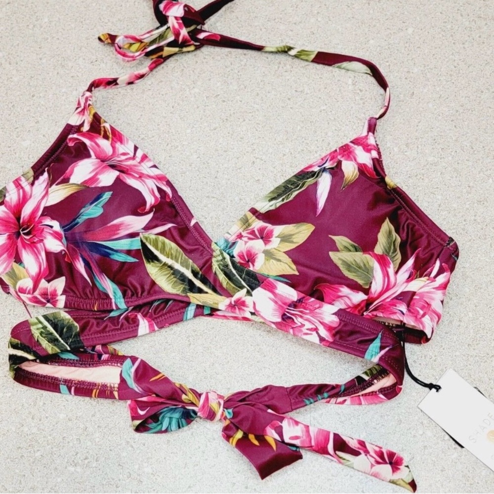 Floral Bikini Top with Pink and Green Accents